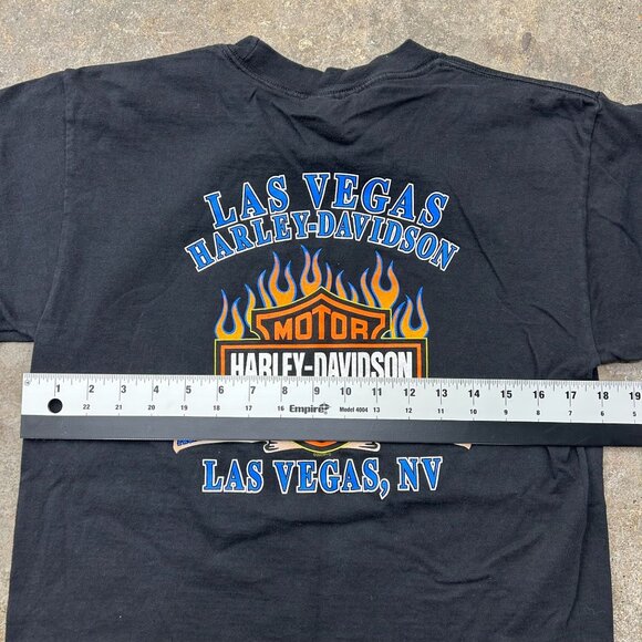 Vintage Harley Davidson Graphic Tee Mens Medium Flames Eagle Las Vegas y2k Black - Picture 8 of 10